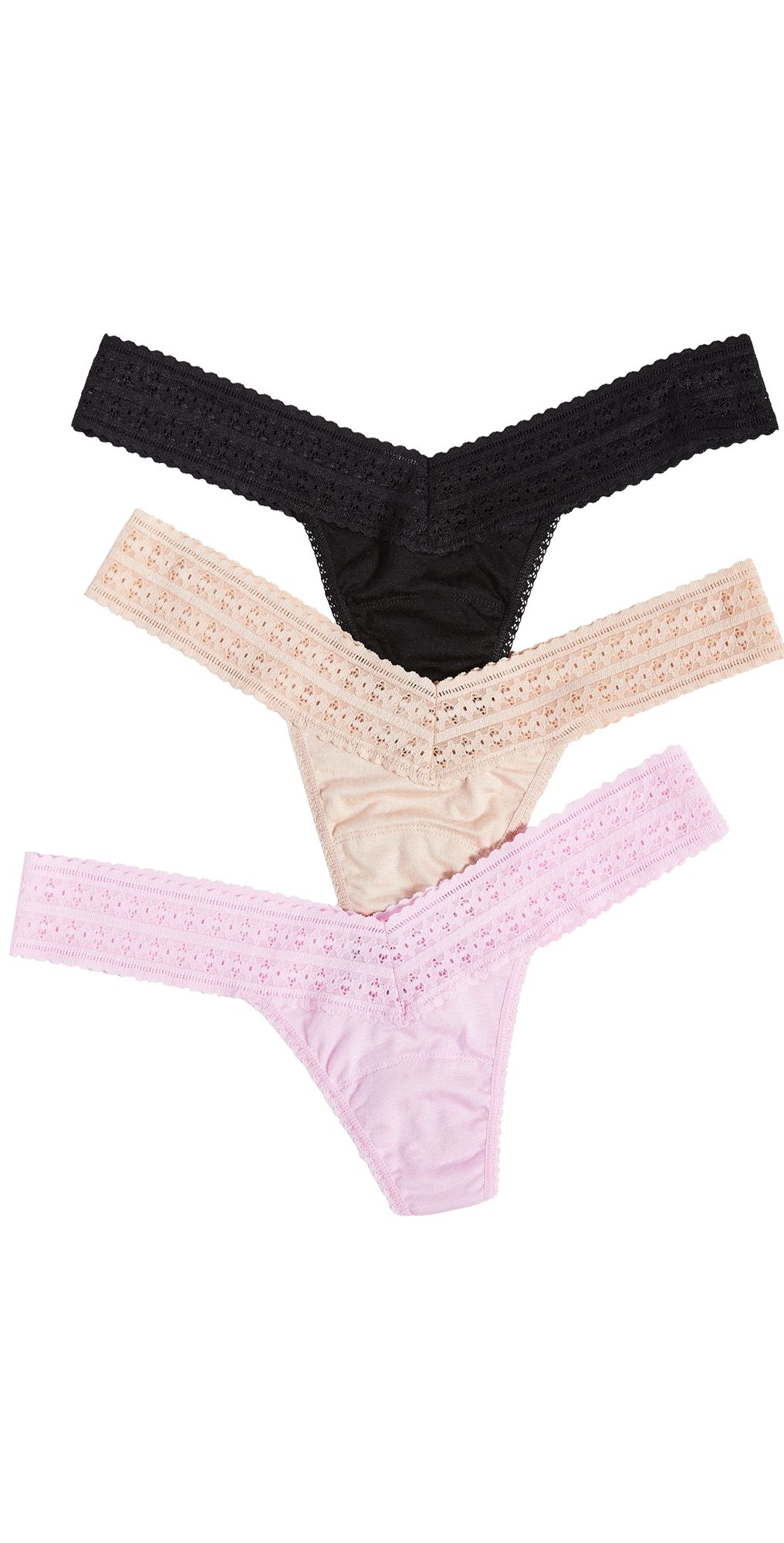 Hanky Panky Dream Low Rise Thongs 3 Pack Cotton Candy/Black/Chai One Size