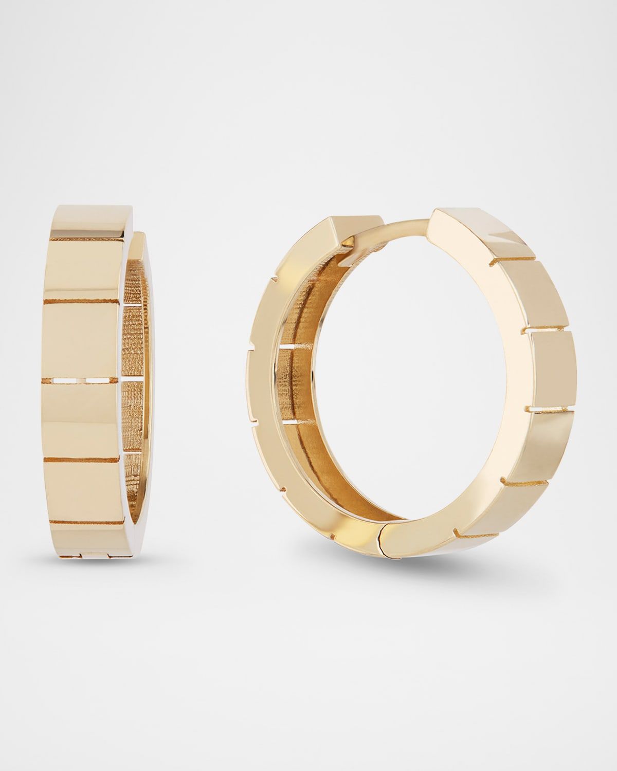 16mm Thin Flash Tile Hoop Earrings in 14K Yellow Gold