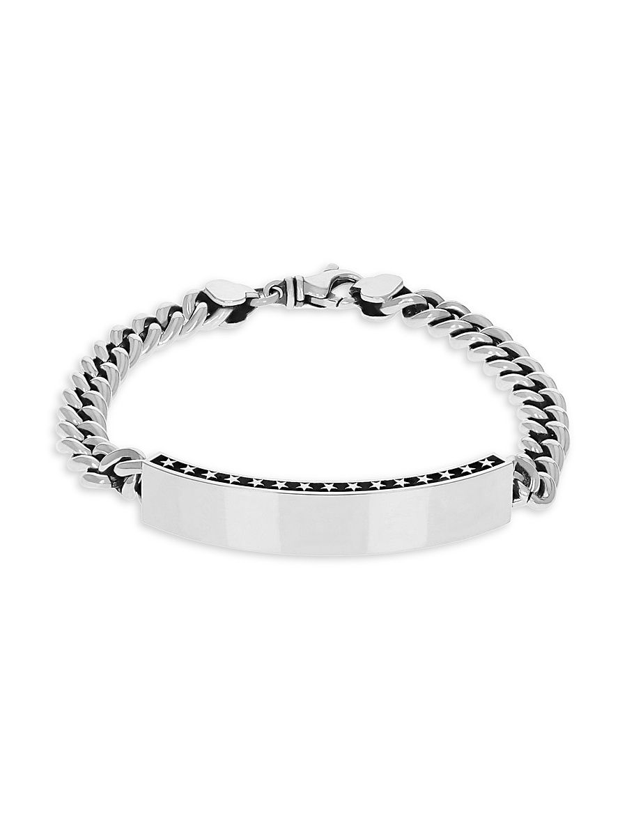 Men's Sterling Silver Curb Chain ID Bracelet - Silver