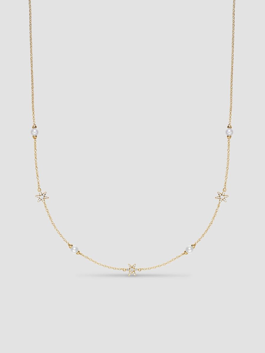 David Yurman Women's Petite Starburst and Pearl Station Chain Necklace in 18K Yellow Gold 6MM - Gold - Size 16