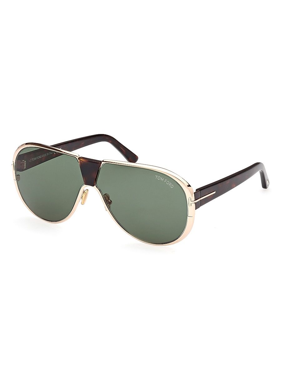 Men's Vincenzo 64MM Pilot Sunglasses - Shiny Rose Gold Green