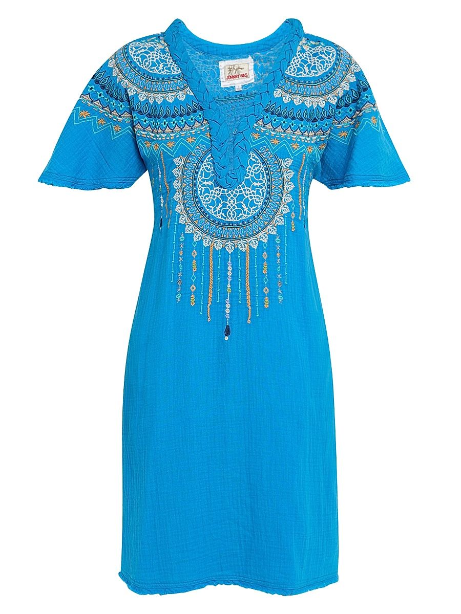 Women's Kastoria Embroidered Gauze Dress - Blue - Size Small