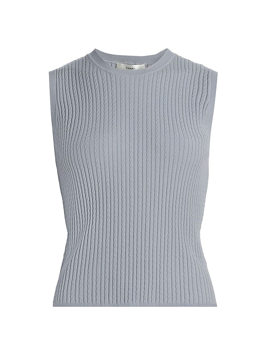 Women's Cable-Knit Tank - Grey Blue - Size Large