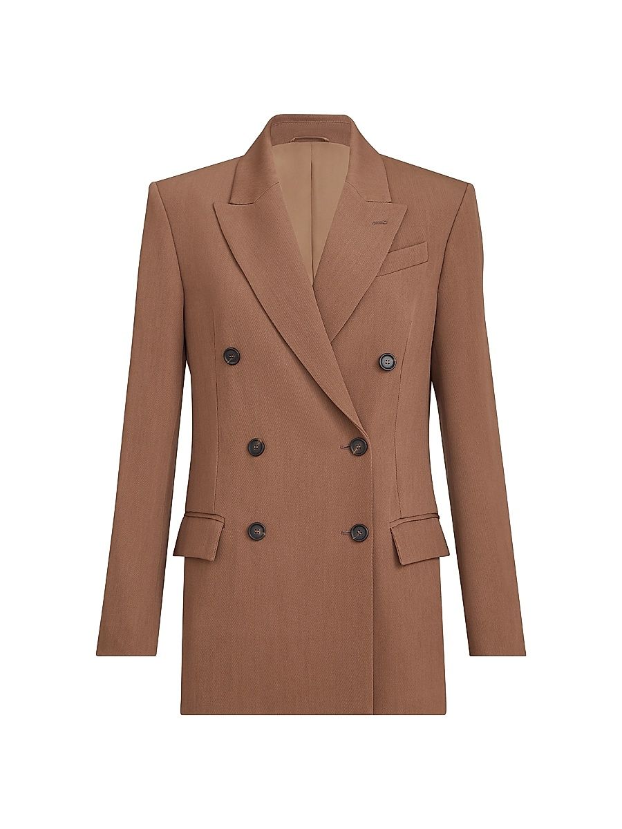 Women's Virgin Wool and Viscose Tricotine Blazer with Monili - Brown - Size 6