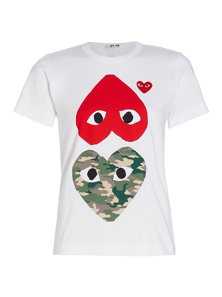 Women's Camouflage-Heart-Print Cotton Jersey T-Shirt - White - Size Medium