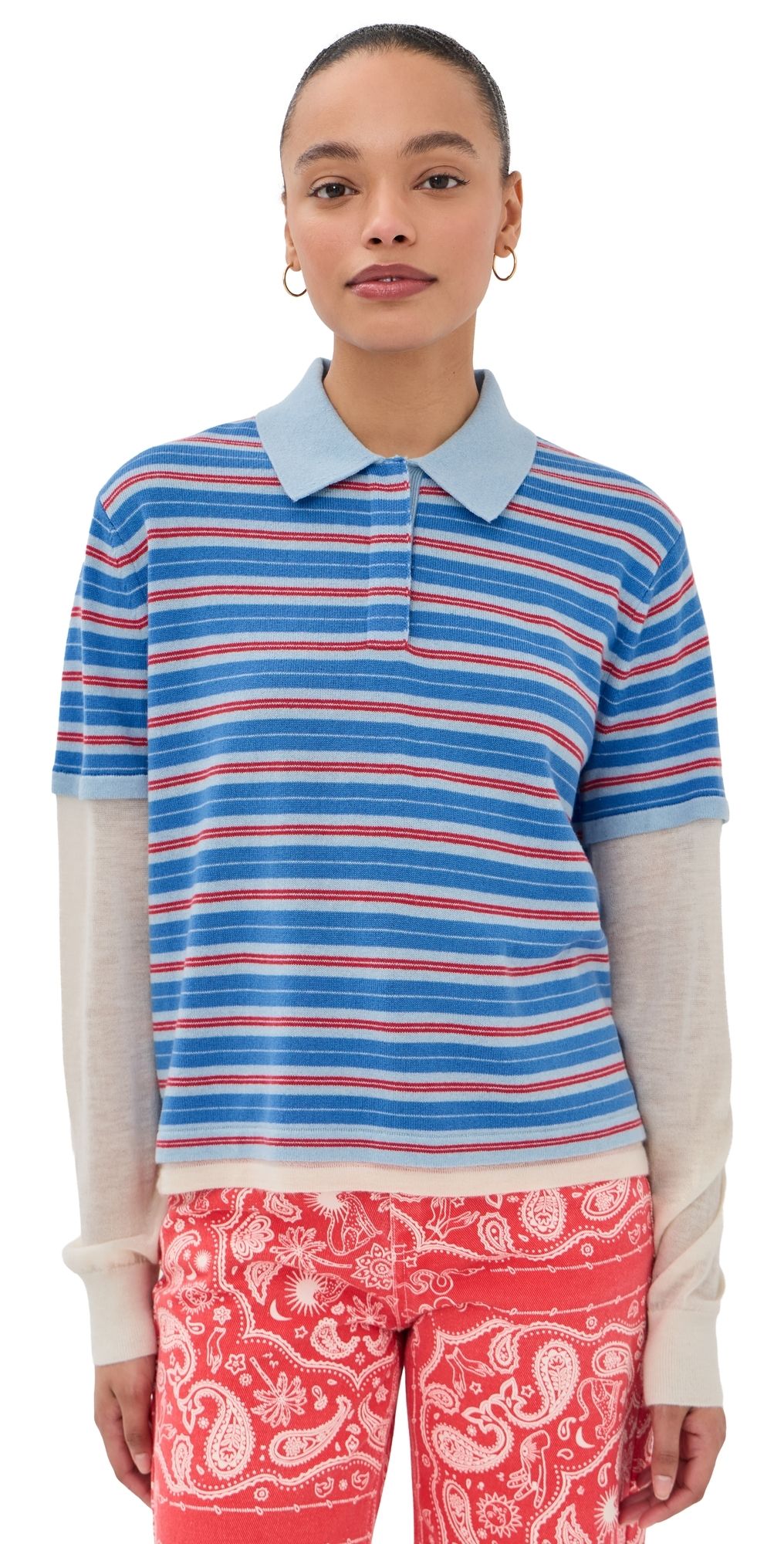 Guest in Residence Layered Cashmere Rugby Polo Clear Sky Combo XL
