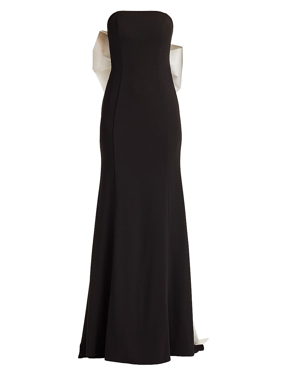 Women's Bow-Appliqué Strapless Gown - Black Ivory - Size XL