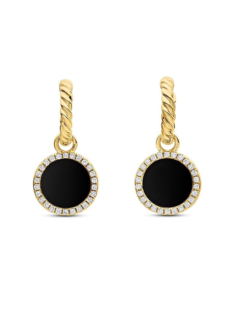Women's Petite DY Elements Drop Earrings in 18K Yellow Gold with Pavé Diamonds - Black Onyx
