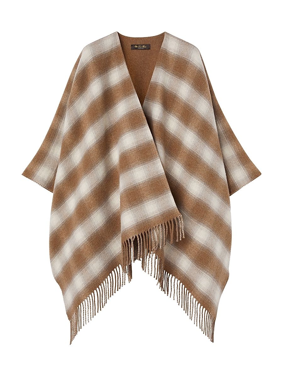 Women's Tartan Wish Cashmere Poncho - Light Camel