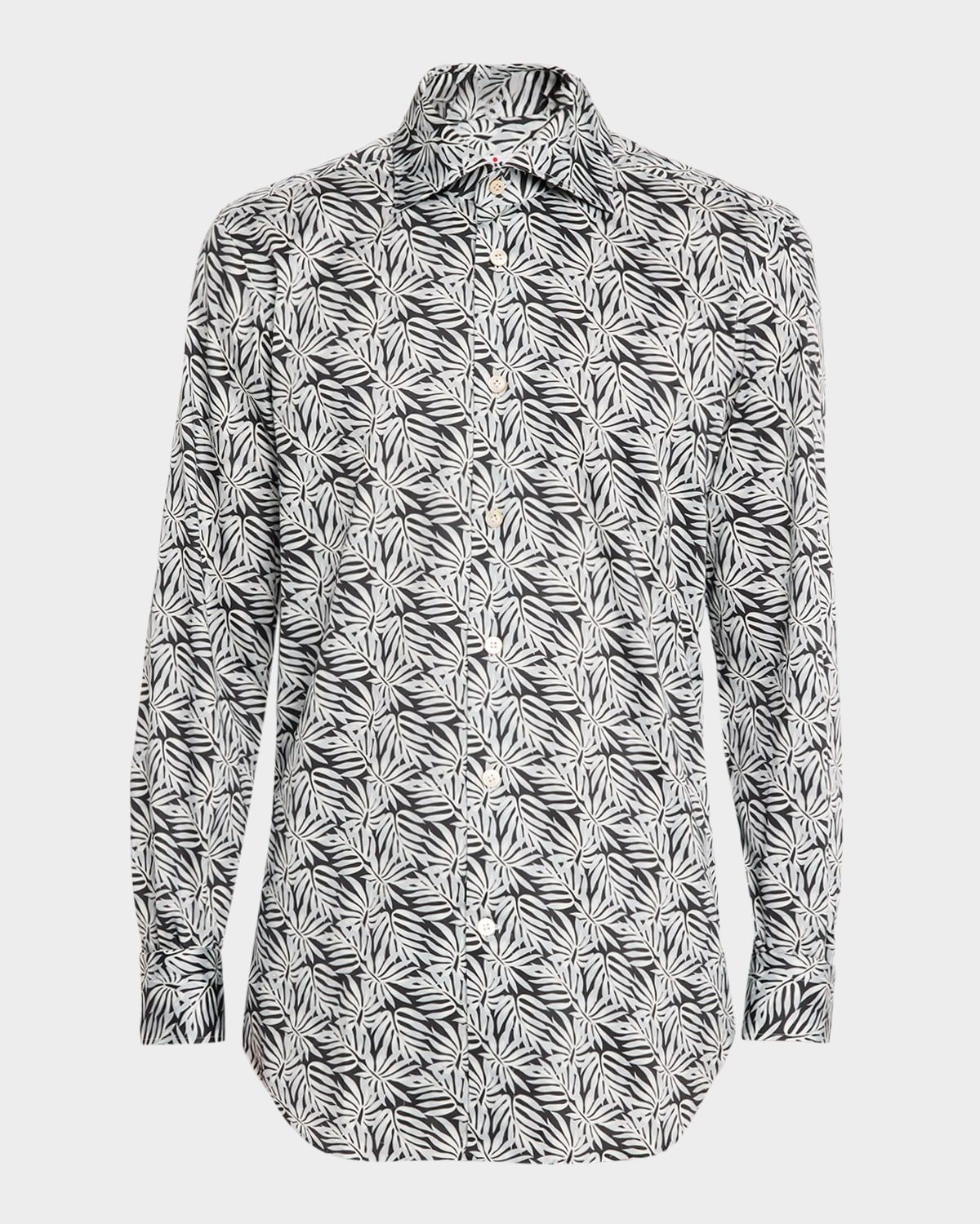 Men & apos;s Leaf-Print Cotton Sport Shirt