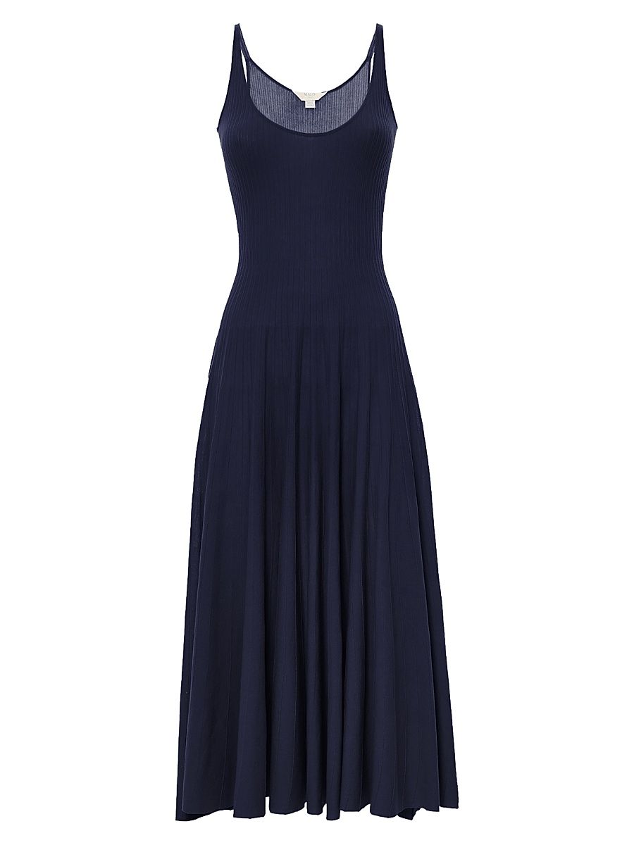 Women's Rib-Knit Cotton Mako Midi-Dress - Blue - Size Large