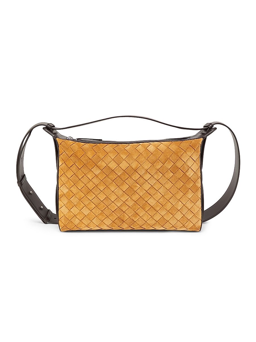 Men's Classic Intrecciato Suede Top Handle Bag - Amber Fondant Silver