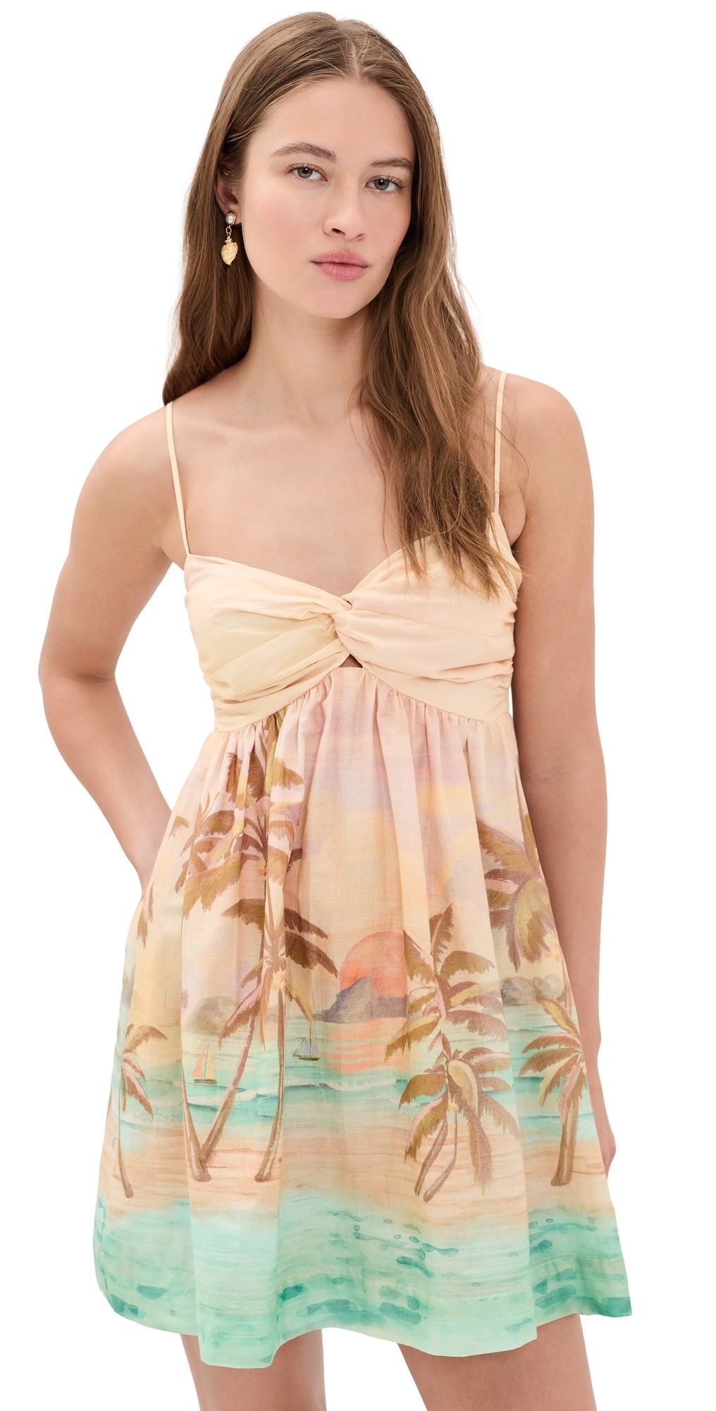Dress To Beige Tropical Ruched Neckline Mini Dress Beige Tropical XL