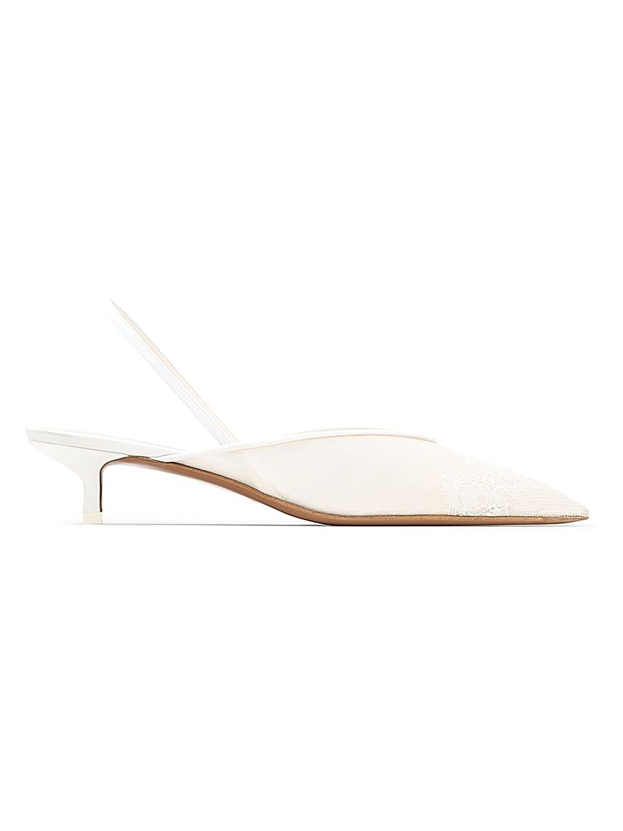 Women's Irena Lace 40MM Slingback Kitten Heels - Cream - Size 9