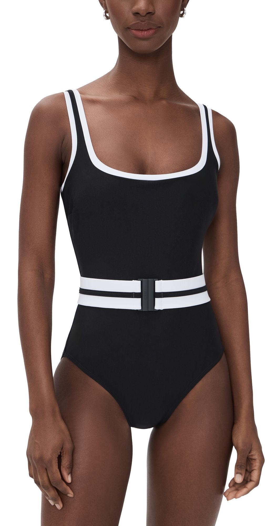 STYLEST Dreamsculpt Piped Square Neck Swimsuit Caviar/Blanc M