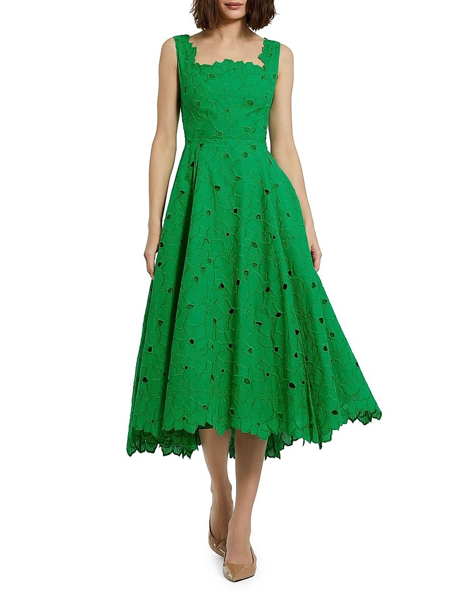 Women's Embroidered Floral Midi-Dress - Spring Green - Size 16