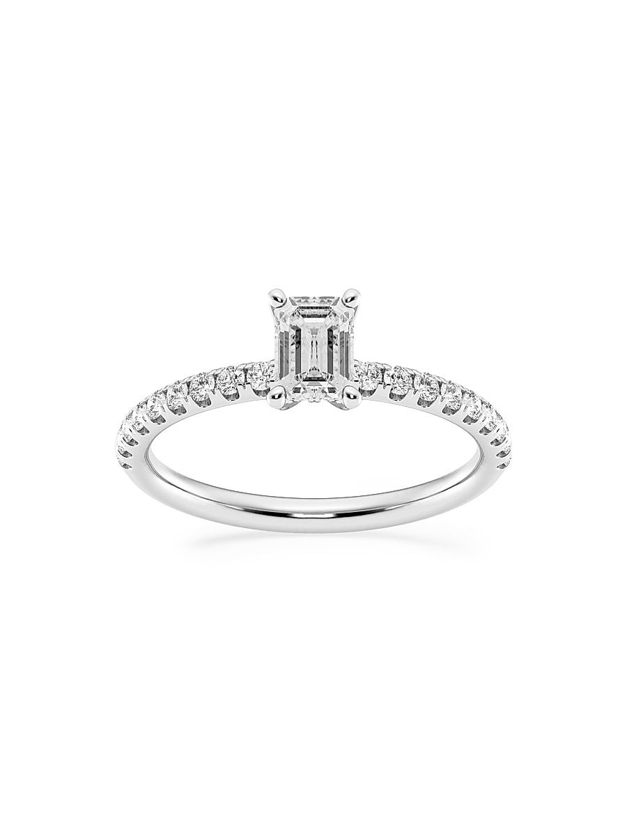 Women's Platinum & Emerald-Cut Lab-Grown Diamond Hidden Halo Ring/0.80-3.41 TCW - 0.8 Tcw - Size 8