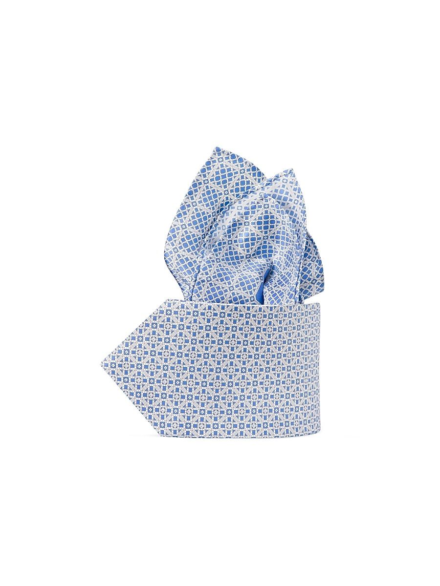 Men's Luxury Silk Tie Set - Blue White