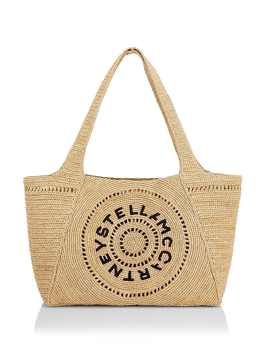 Women's Logo-Embroidered Crochet Raffia Tote Bag - Natural