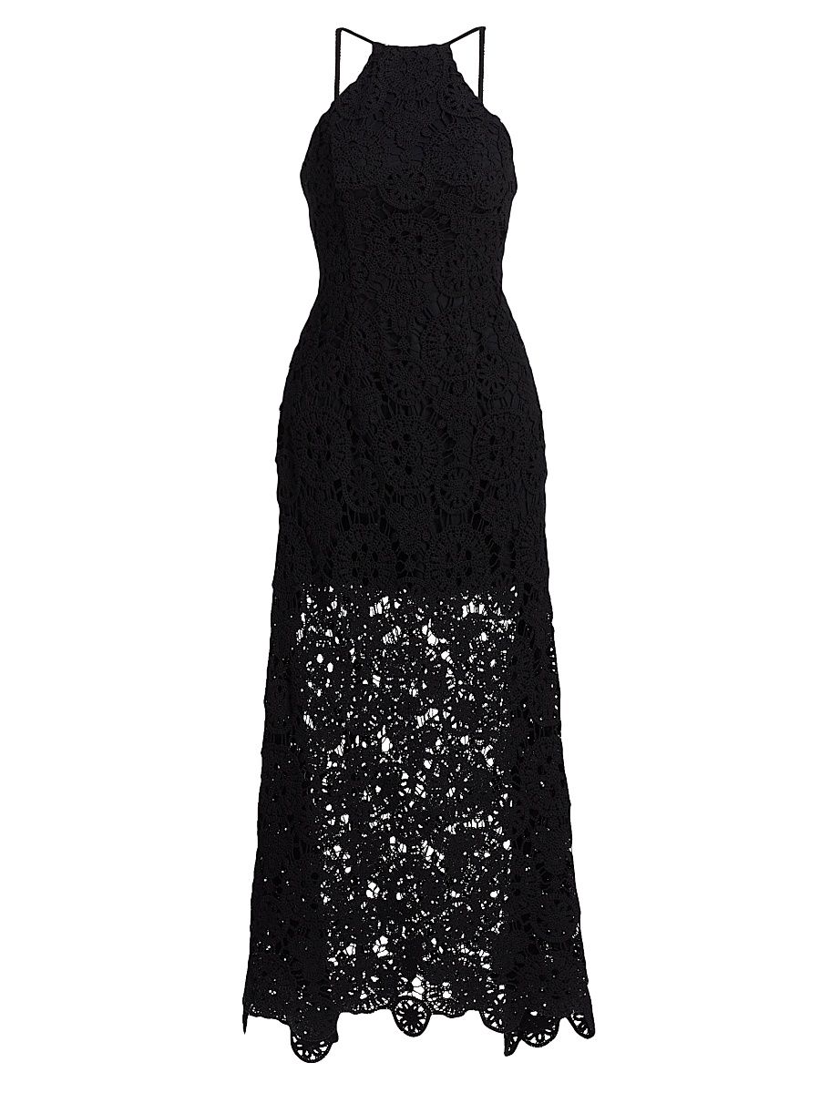 Women's Crochet Halterneck Midi-Dress - Black - Size 8