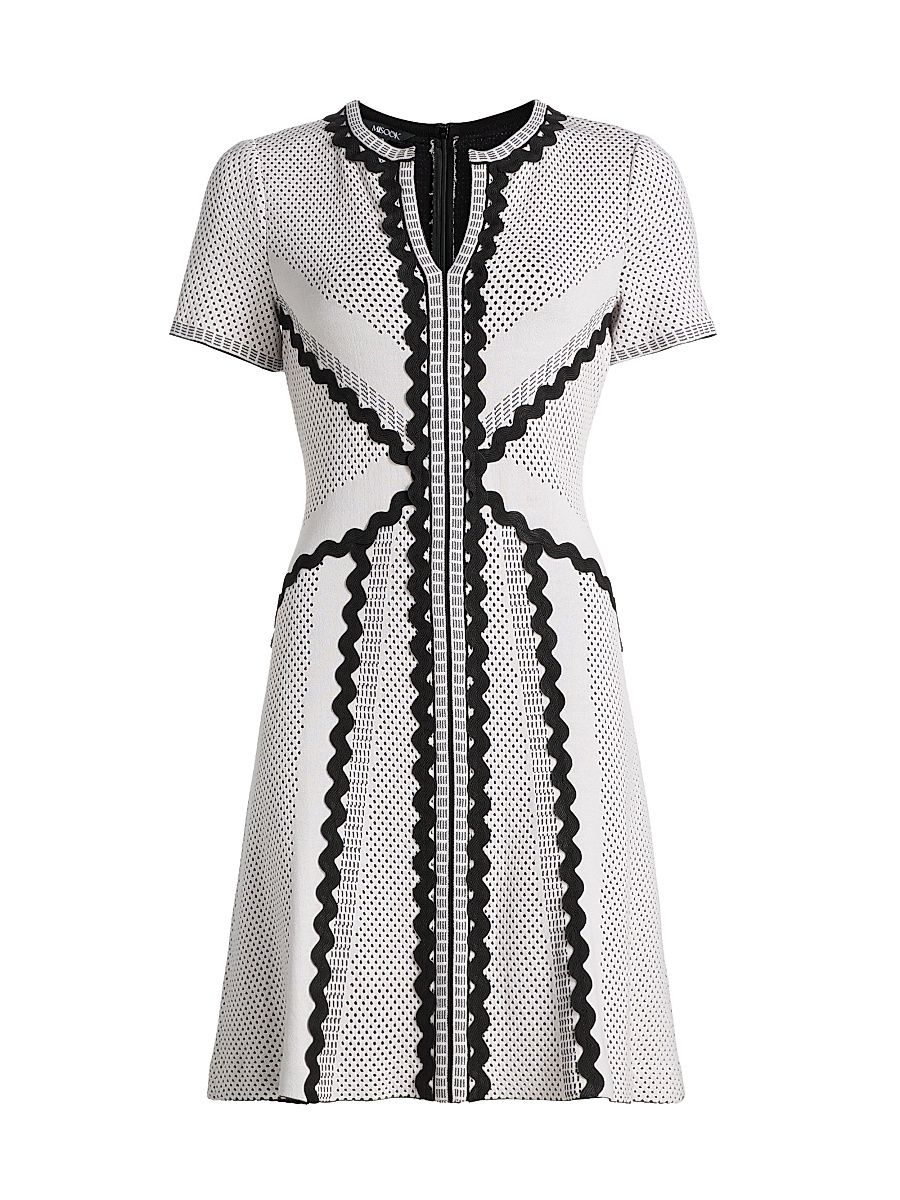 Women's Knit A-Line Knee-Length Dress - White Black - Size XXL