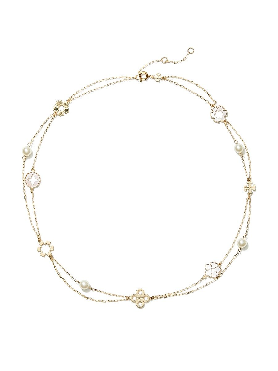 Women's Kira 18K-Gold-Plated & Imitation Pearl Layered Chain Necklace - Tory Gold Pink Ivory