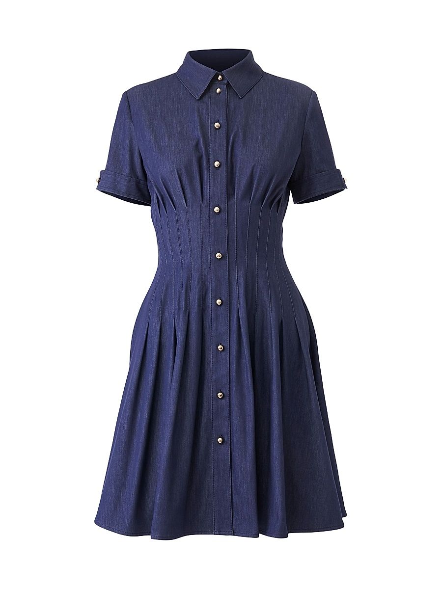 Women's Cotton-Blend Fit & Flare Minidress - Dark Navy - Size 8