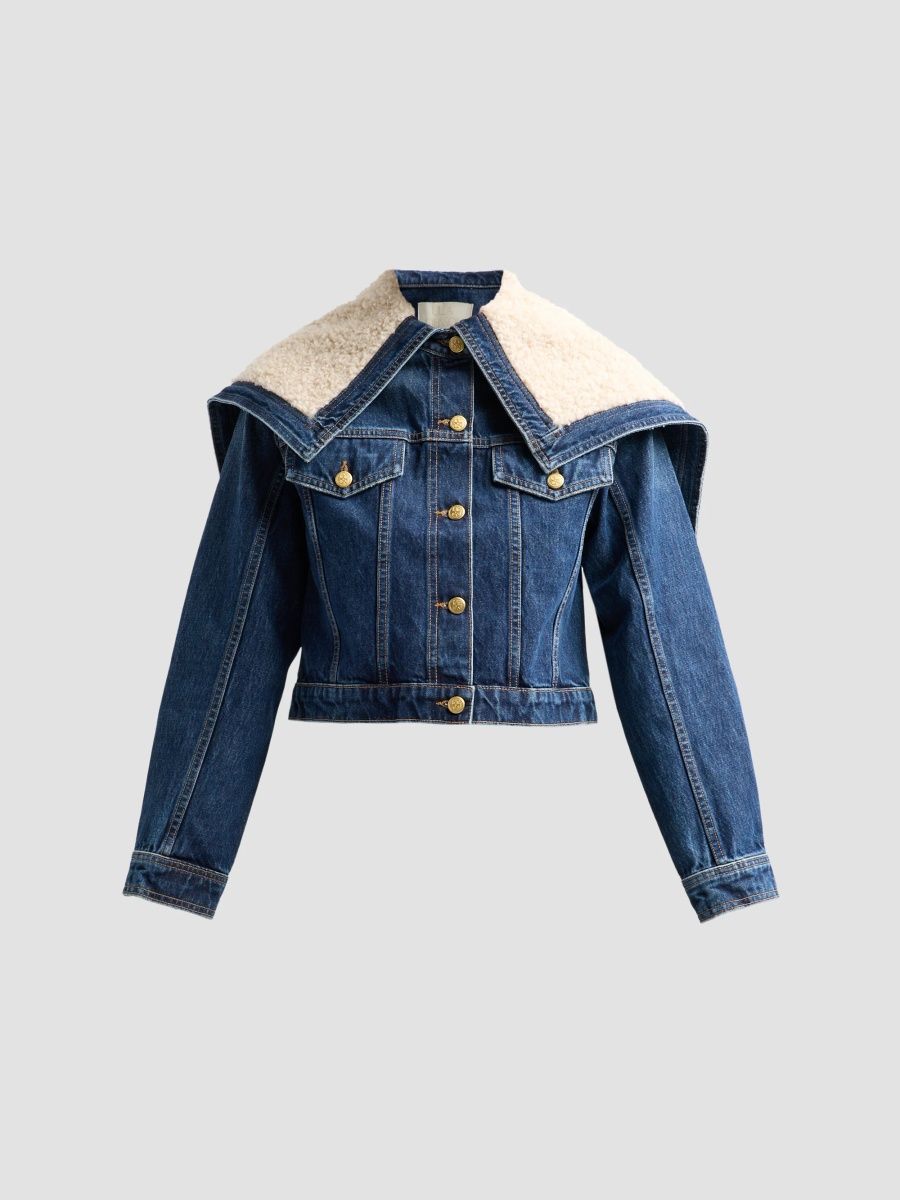 Ulla Johnson Women's The Sybil Faux-Shearling Hooded Denim Jacket - Nile - Size XL