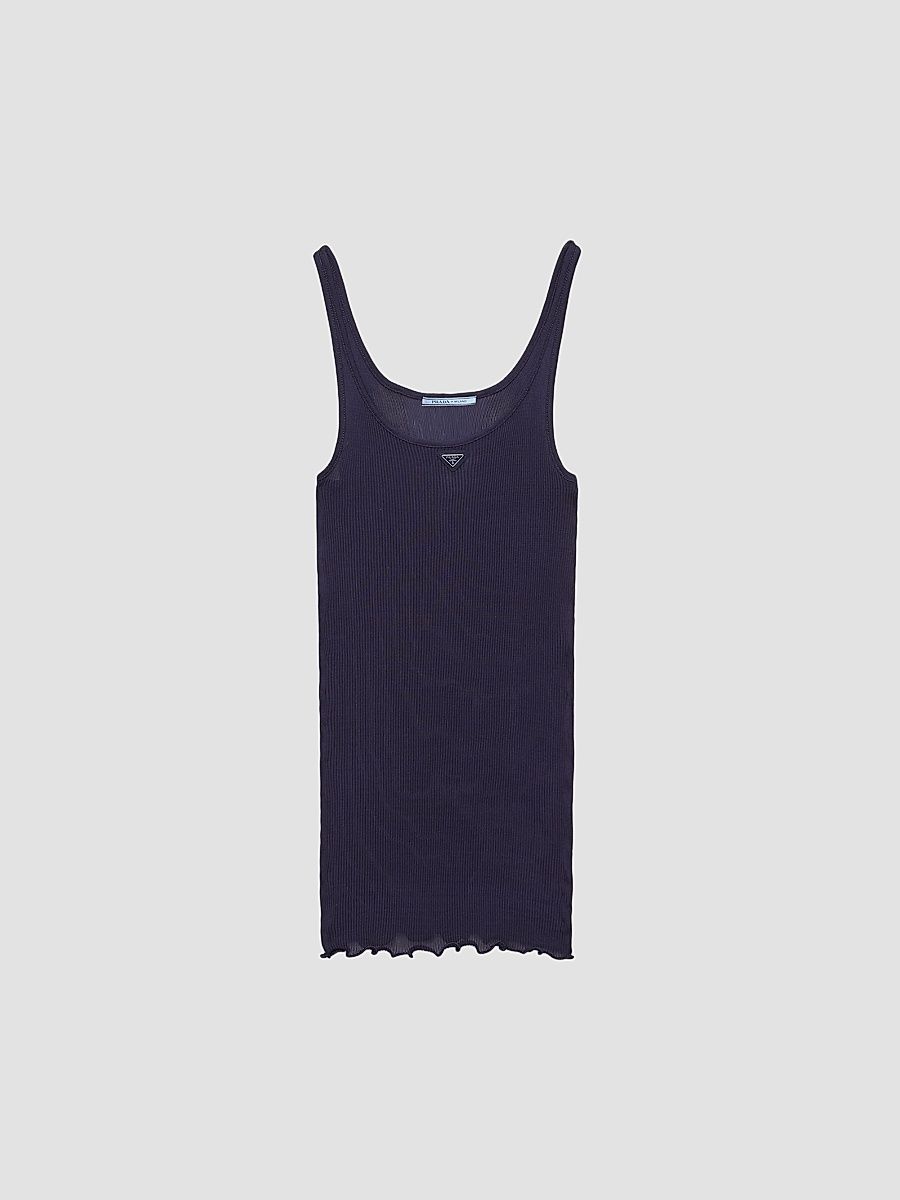 Women's Ribbed Knit Silk Tank Top - Blue - Size Large