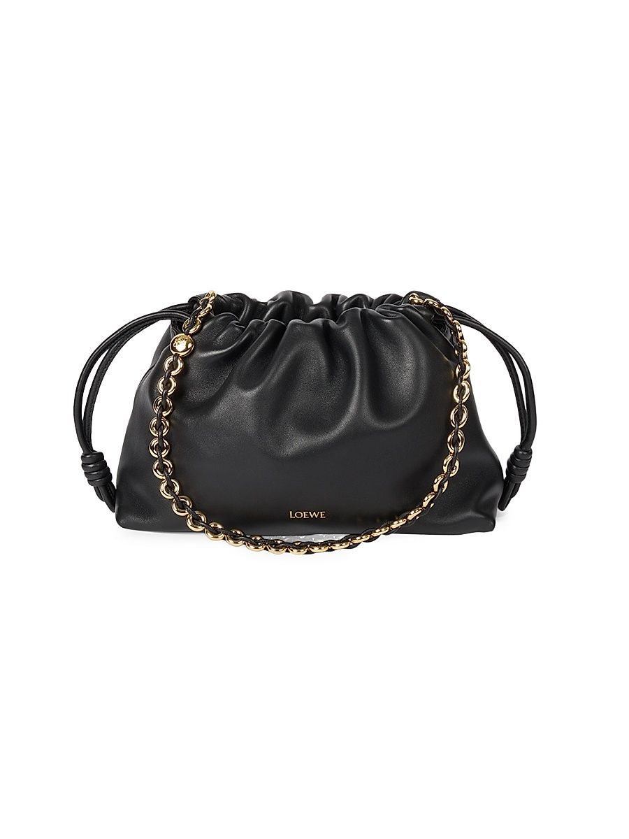 Women's Flamenco Medium Chain Leather Shoulder Bag - Black