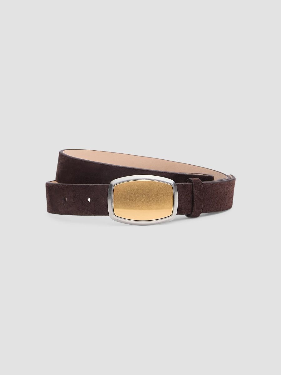 rag & bone Women's Wyatt Leather Slim Belt - Dark Chocolate Suede - Size Large