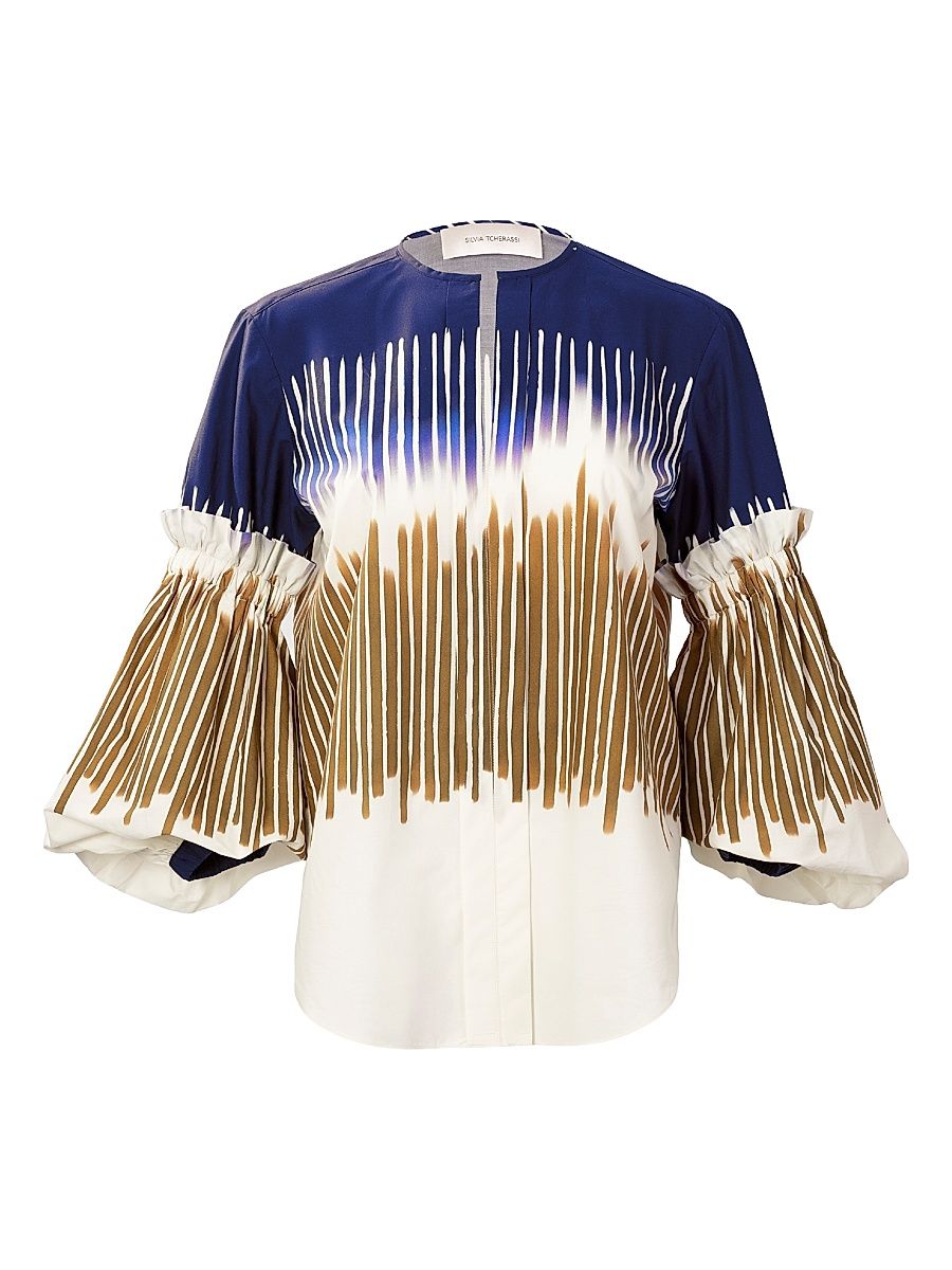 Women's Lucaya Dyed Cotton Blouse - Navy Mustard Abstract - Size Large