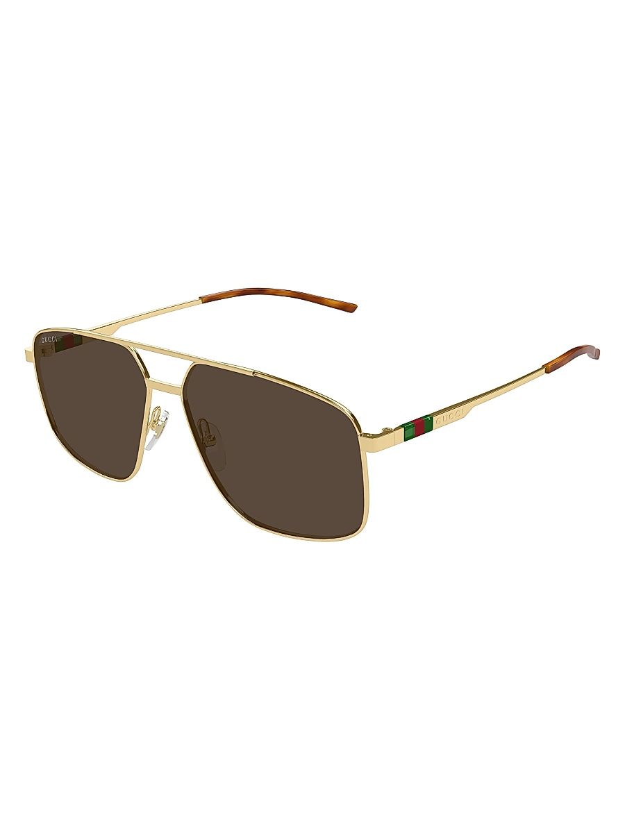 Men's Details 60MM Pilot Sunglasses - Brown Gold