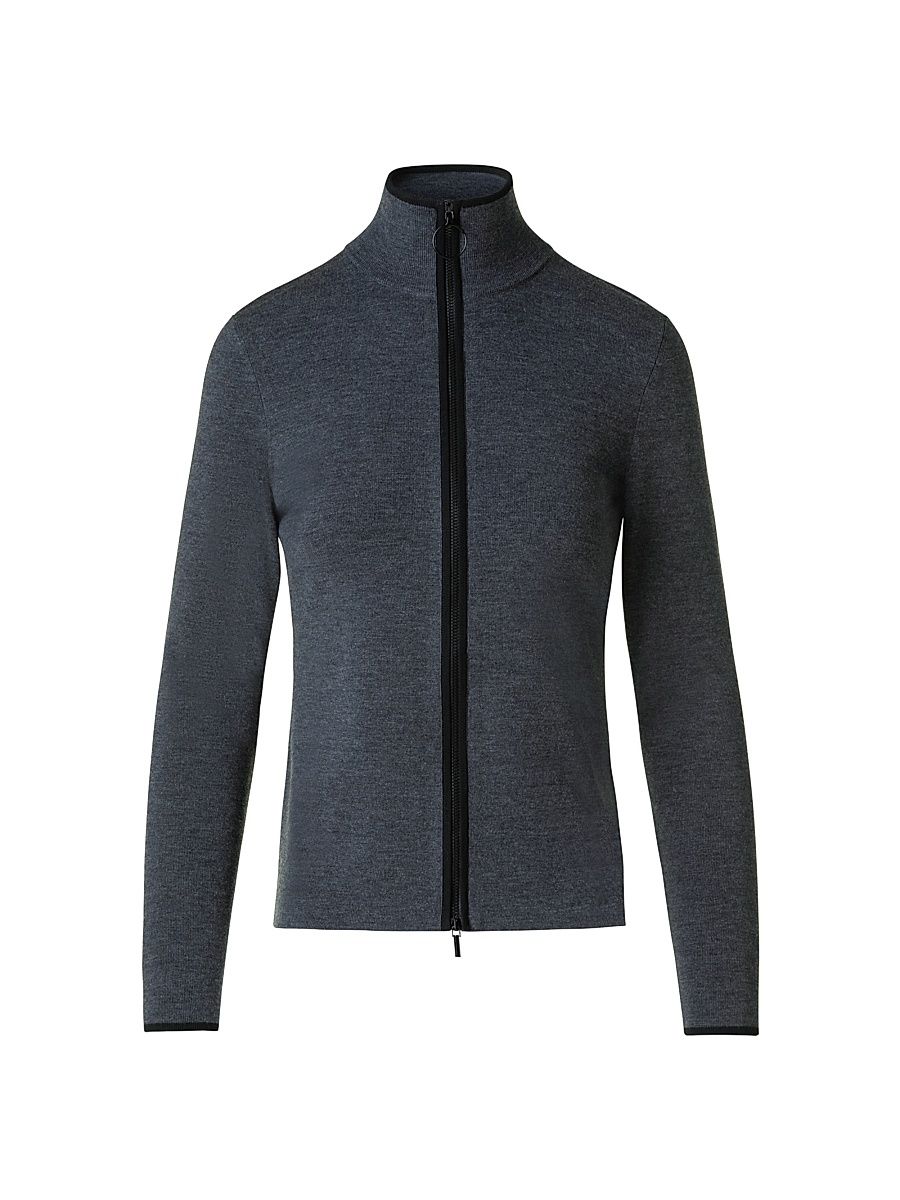 Women's Wool Zip Cardigan - Charcoal Black - Size 8