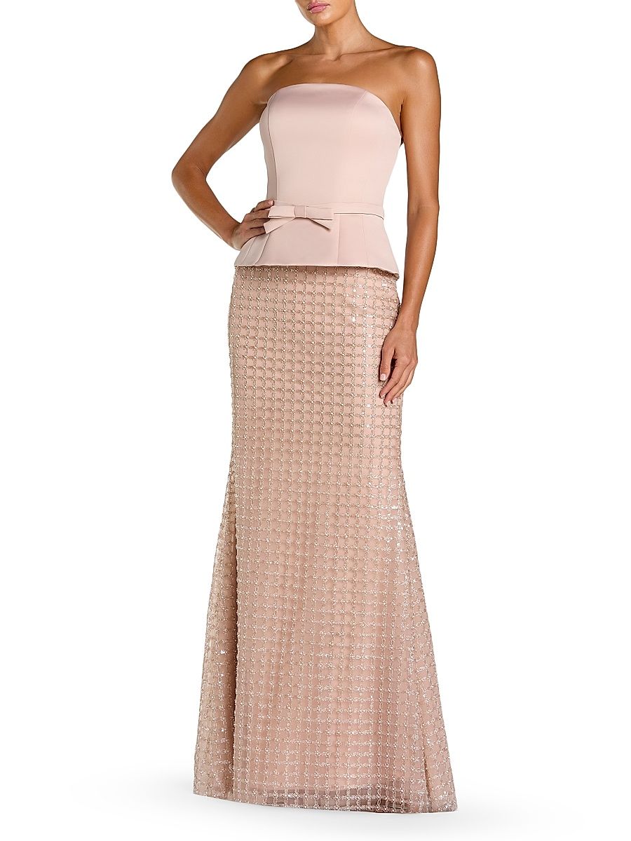 Women's Sequined Satin Column Gown - Blush - Size 14