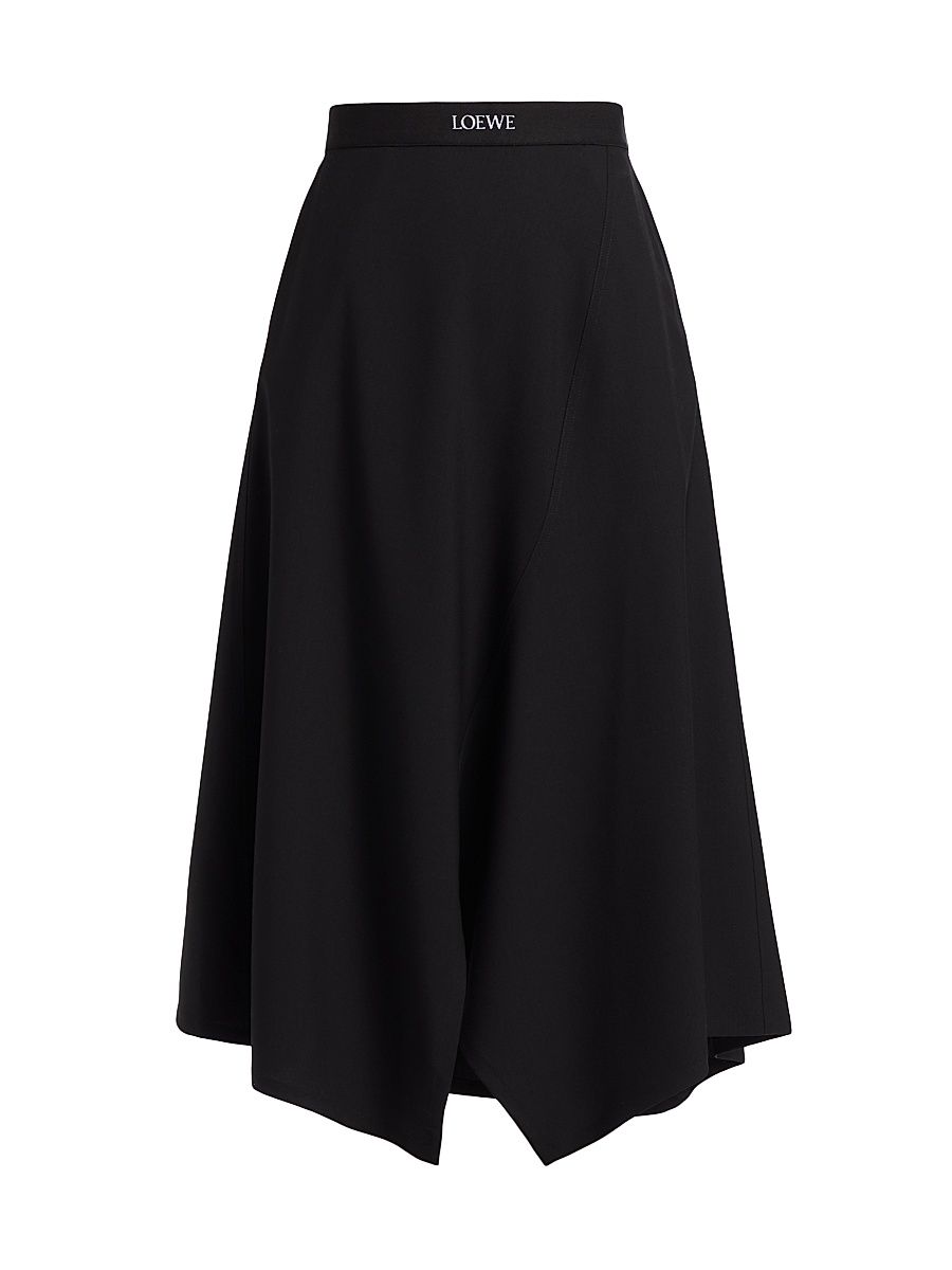 Women's Wool-Blend Asymmetric Midi-Skirt - Black - Size 12