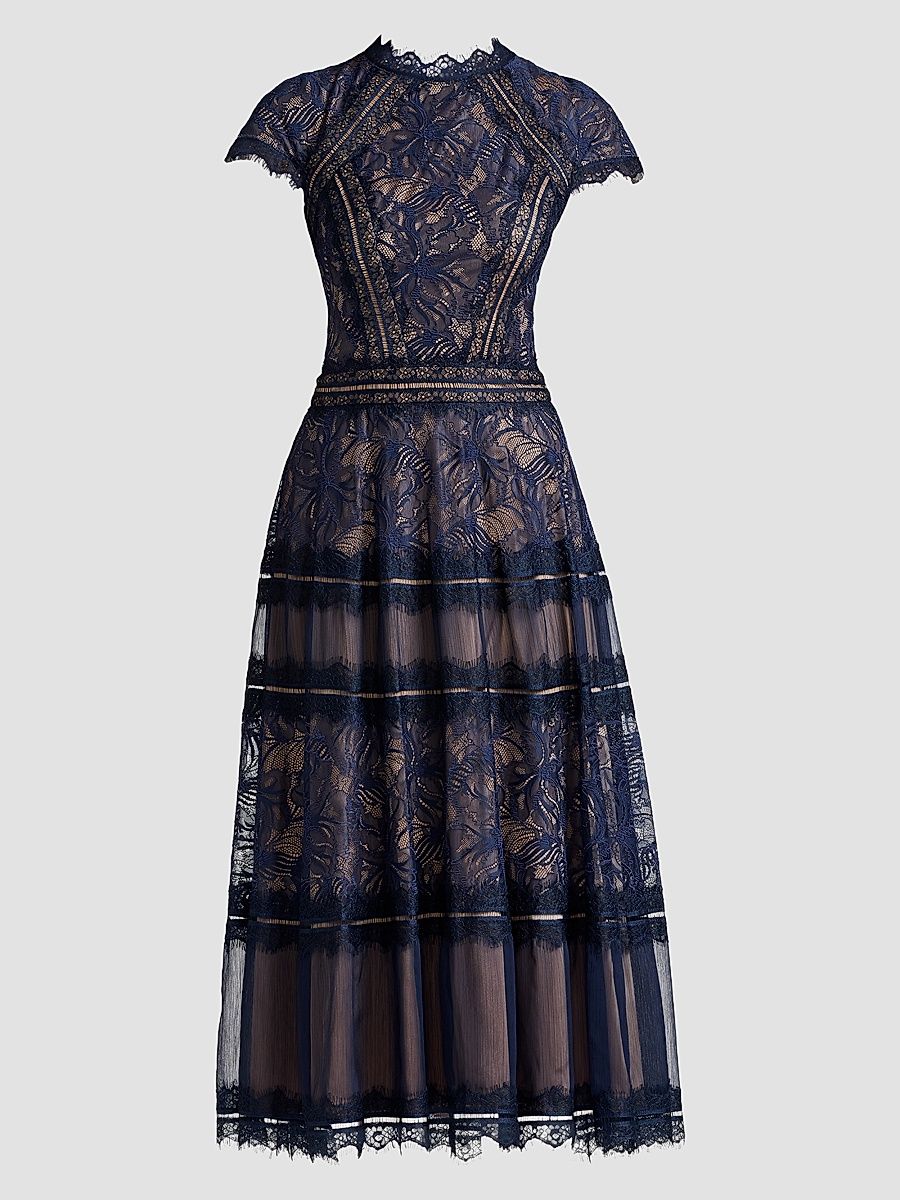 Women's Lace Cocktail Dress - Royal Navy Beige - Size 14