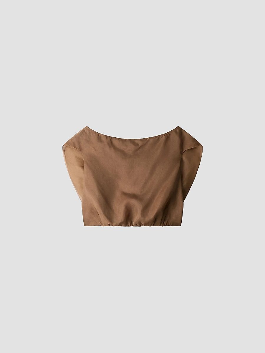 Women's Larissa Silk Off-the-Shoulder Top - Cigar - Size XS