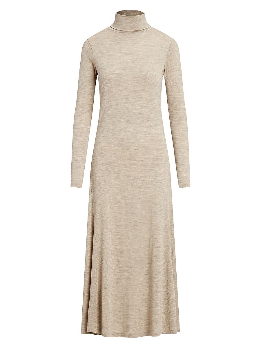 Women's Wool-Blend Turtleneck Maxi Dress - Tuscan Beige Heather - Size Small
