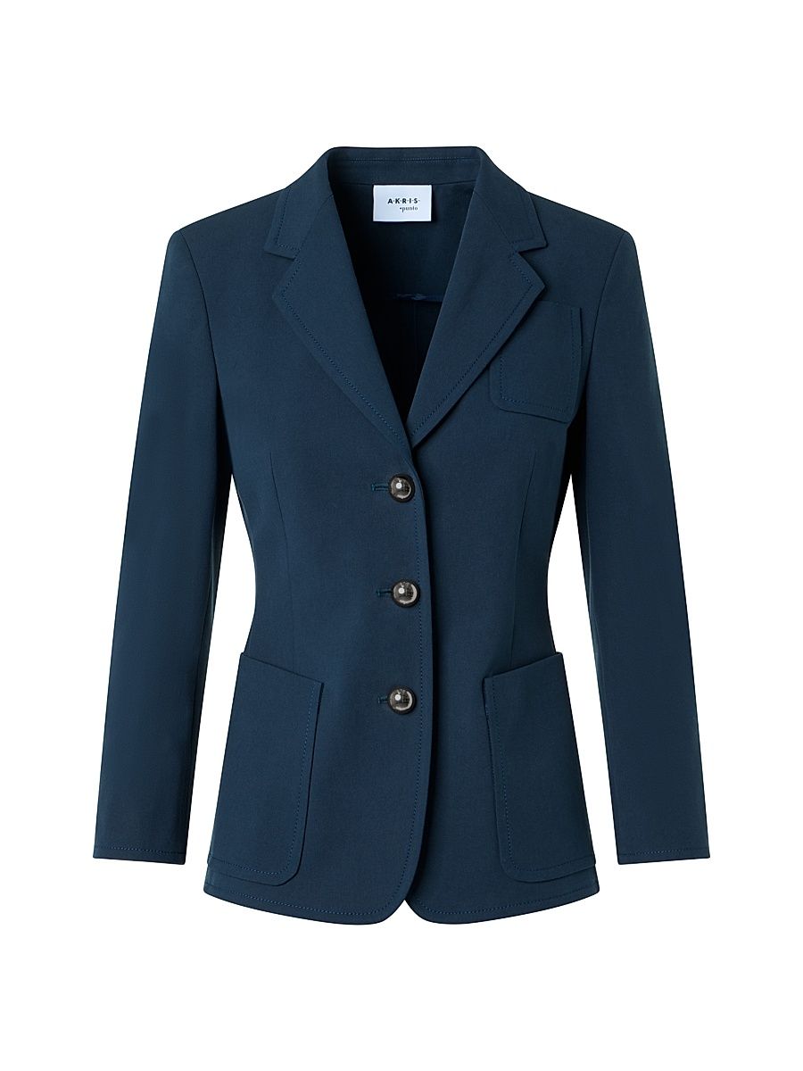 Women's Stretch-Cotton Blazer - Dark Blue - Size 16