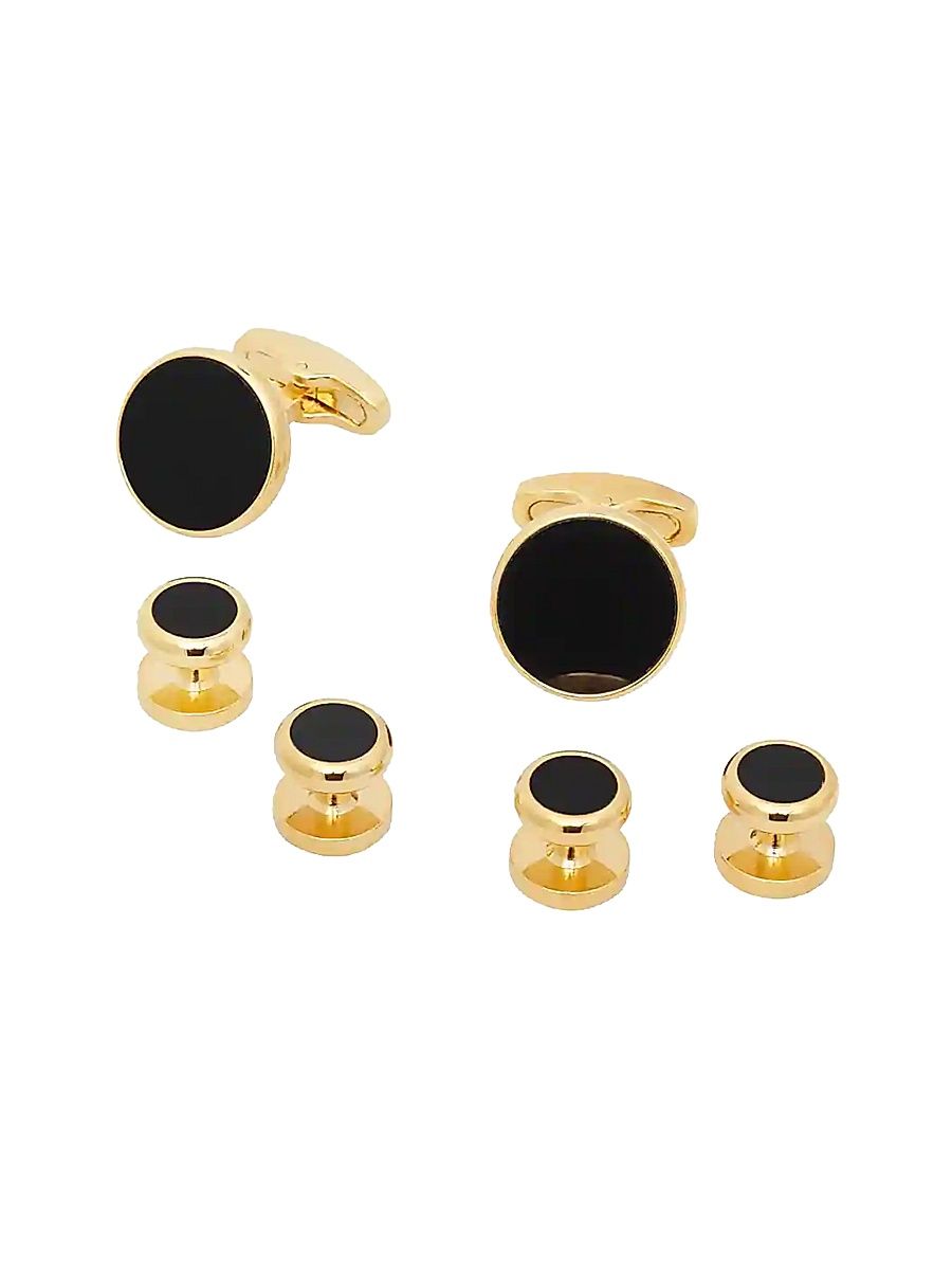 Men's Goldtone & Mother-Of-Pearl 6-Piece Cufflinks & Tuxedo Stud Set - Black Gold