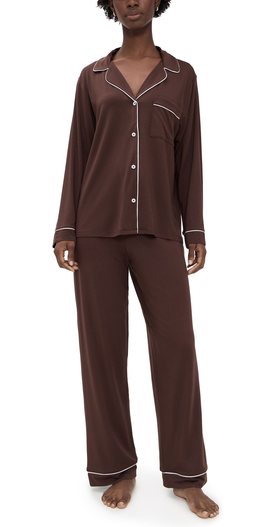 Eberjey Gisele Long Pajama Set Chocolate/Ivory XXL