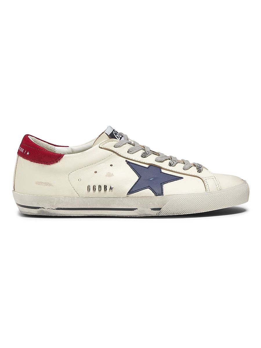 Men's Super Star Leather Low-Top Sneakers - White Blue Red - Size 14