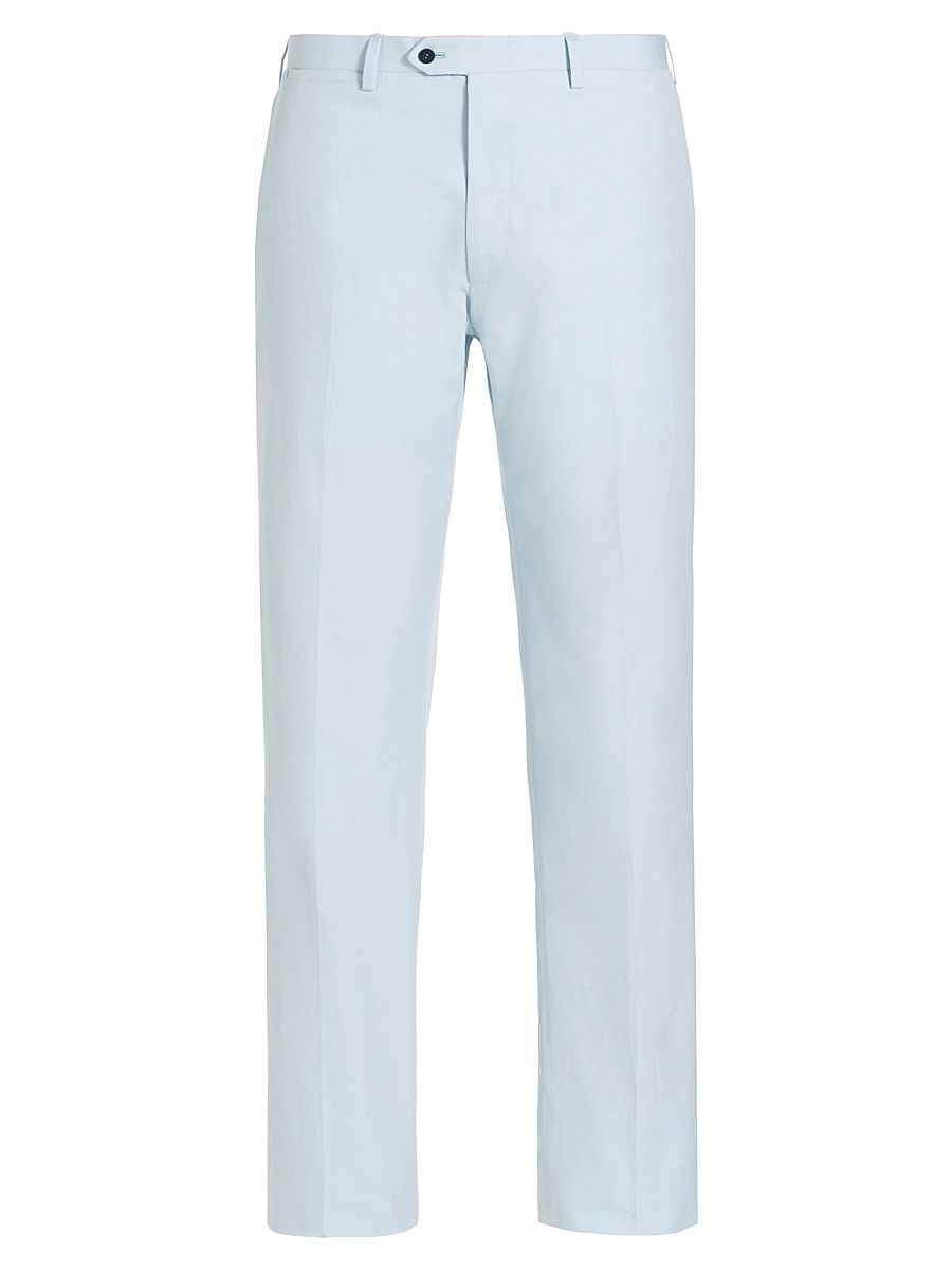 Men's Cotton Flat-Front Trousers - Celestial Blue - Size 32