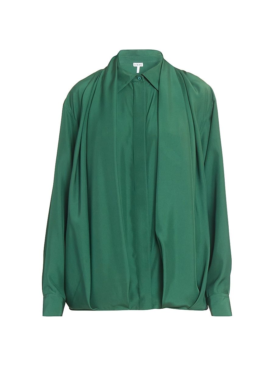 Women's Draped Silk Shirt - Dark Green - Size 10