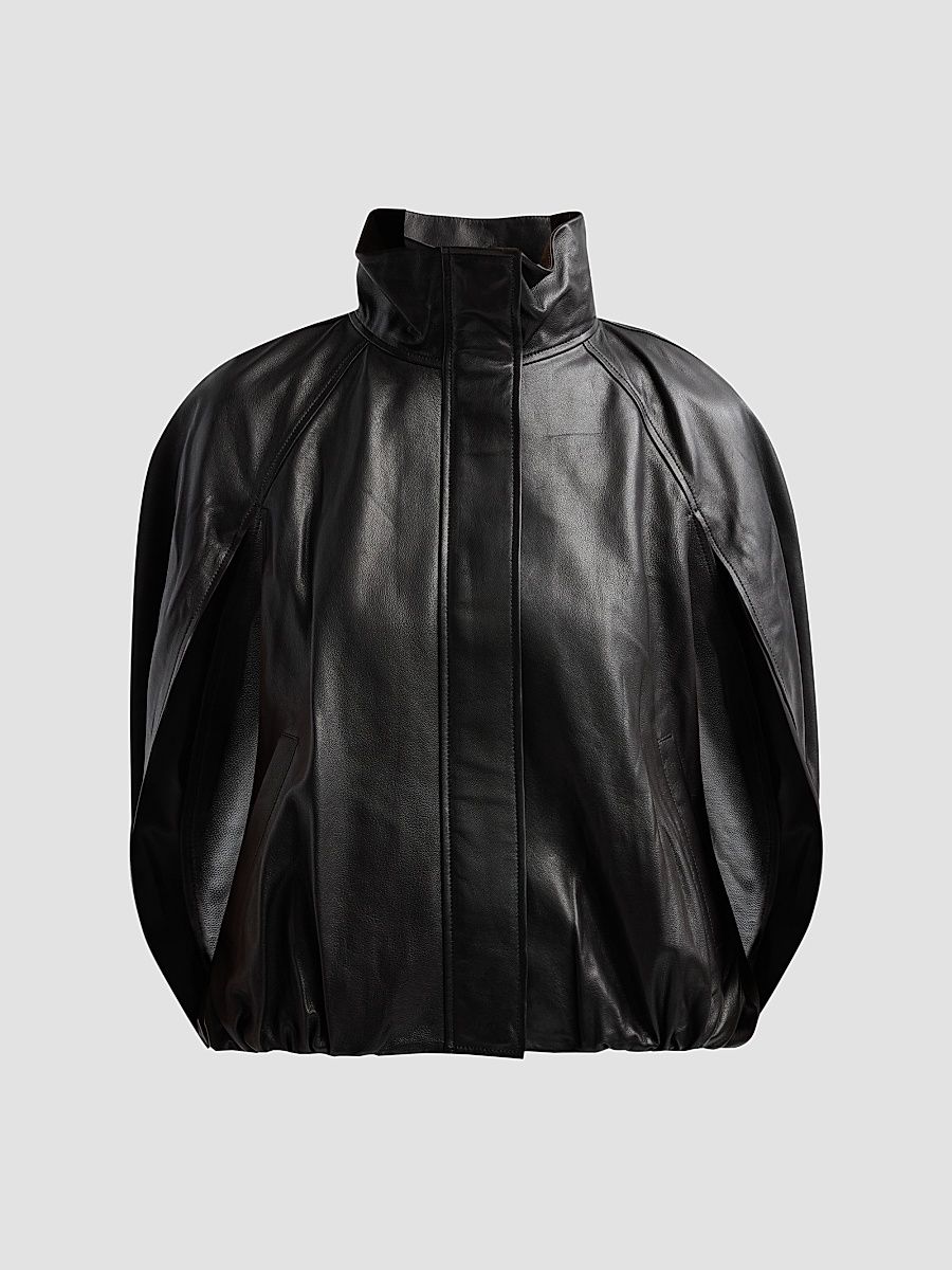 Women's Jada Leather Cape Jacket - Black - Size Large