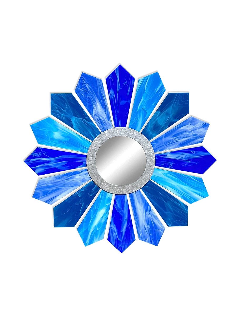 Sunburst Sculptural Glass Wall Mirror - Blue