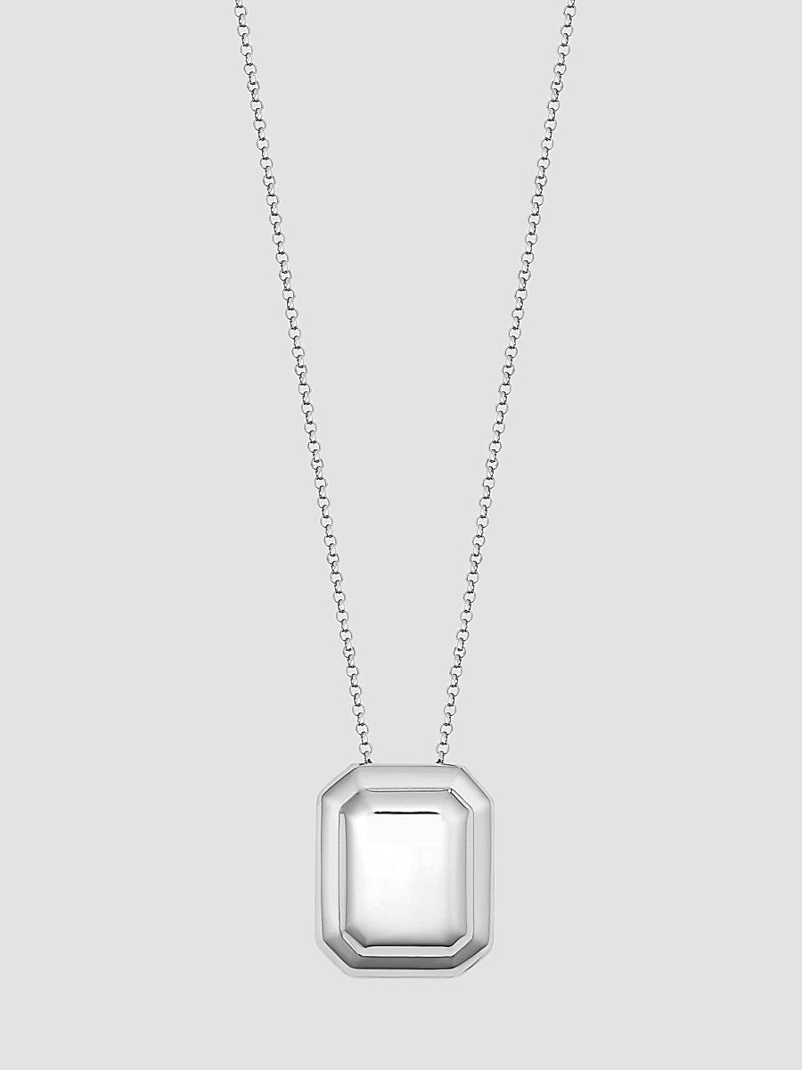Women's Cufflink Pendant Necklace in Sterling Silver - Silver - Size 16