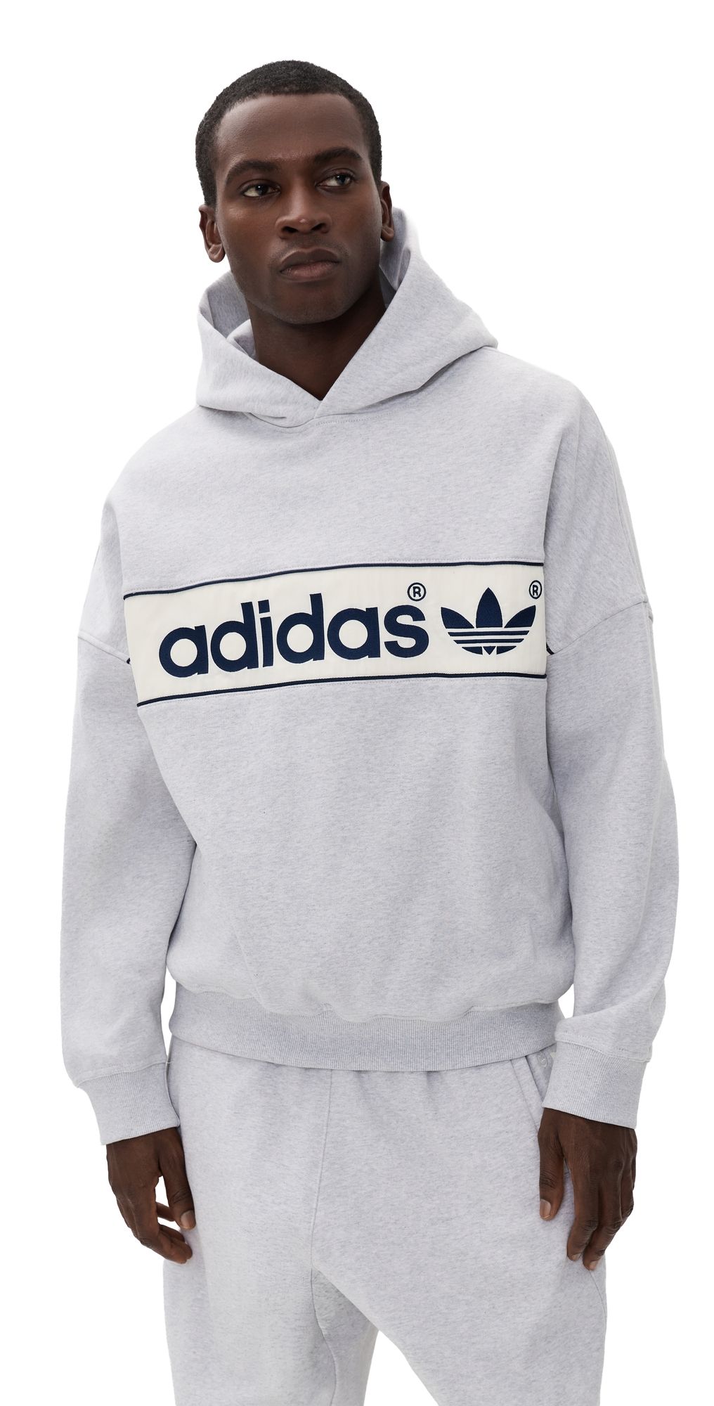 adidas Blocked Signature Hoodie Light Grey Heather XS
