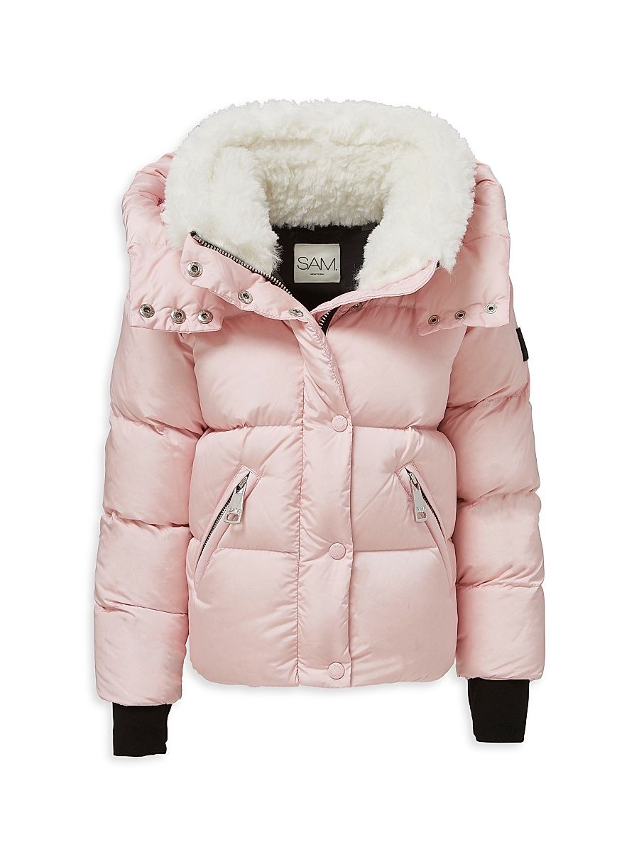Little Girl's & Girl's Lara Hooded Down Jacket - Pink White - Size 6